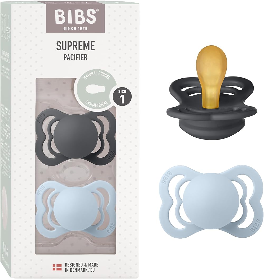 BIBS Supreme Dummy 0-6 Months 2-Pack Symmetrical Teat Iron Baby Blue