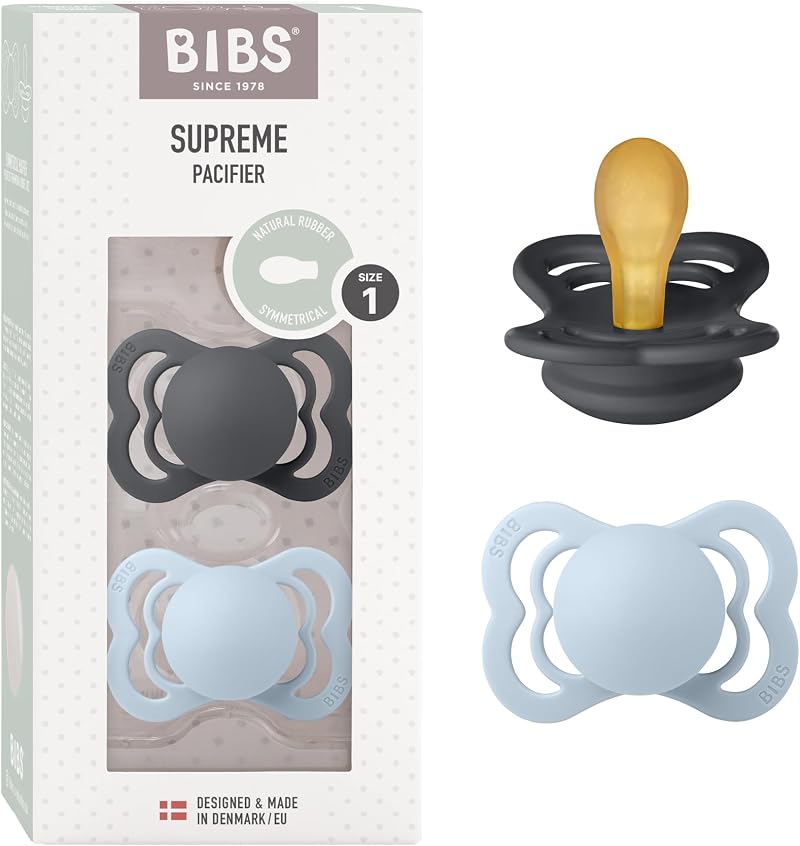 BIBS Supreme Dummy 0-6 Months 2-Pack Symmetrical Teat Iron Baby Blue