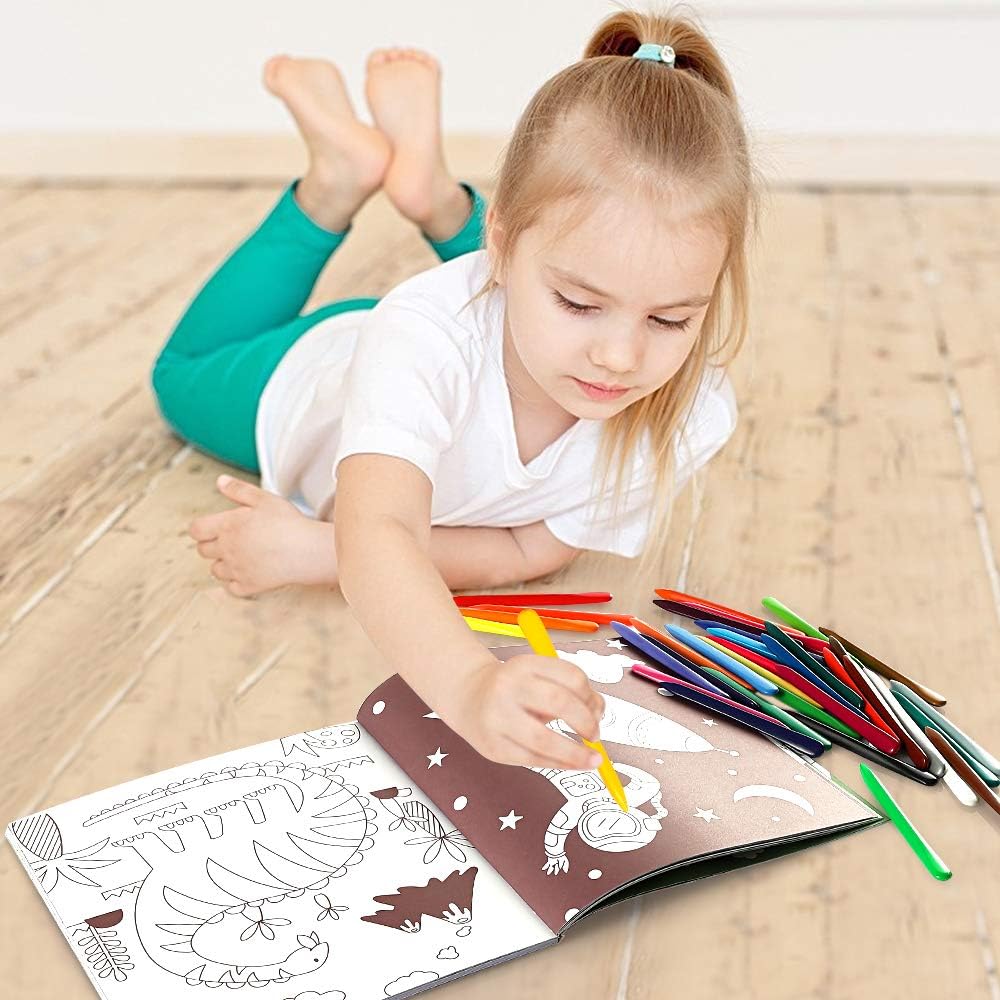 Mibor Crayons Set with Kids Coloring Book - 36 Washable Crayons with 80 Pages Coloring Book, Kids Art Paint Sets, Crayon Painting Supplies for Kids Students Toddlers Beginners Drawing Party Favors: Toys & Games