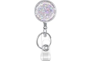 BOUTILON Retractable Badge Holder, Retractable Badge Reels,Lightweight Plastic Badge Reel Card Holder with Key Ring Backing Belt Clip for Nurse,Volunteer,Teacher,Student(1 Pack Silver)