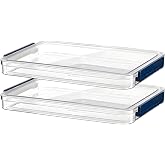 RHONZHAO Clear Storage Box with Latch, 2 Pack, Stackable | Clear plastic project case with Blue latch. Portable stackable storage for A4 files, scrapbooks, art supplies. Small size.