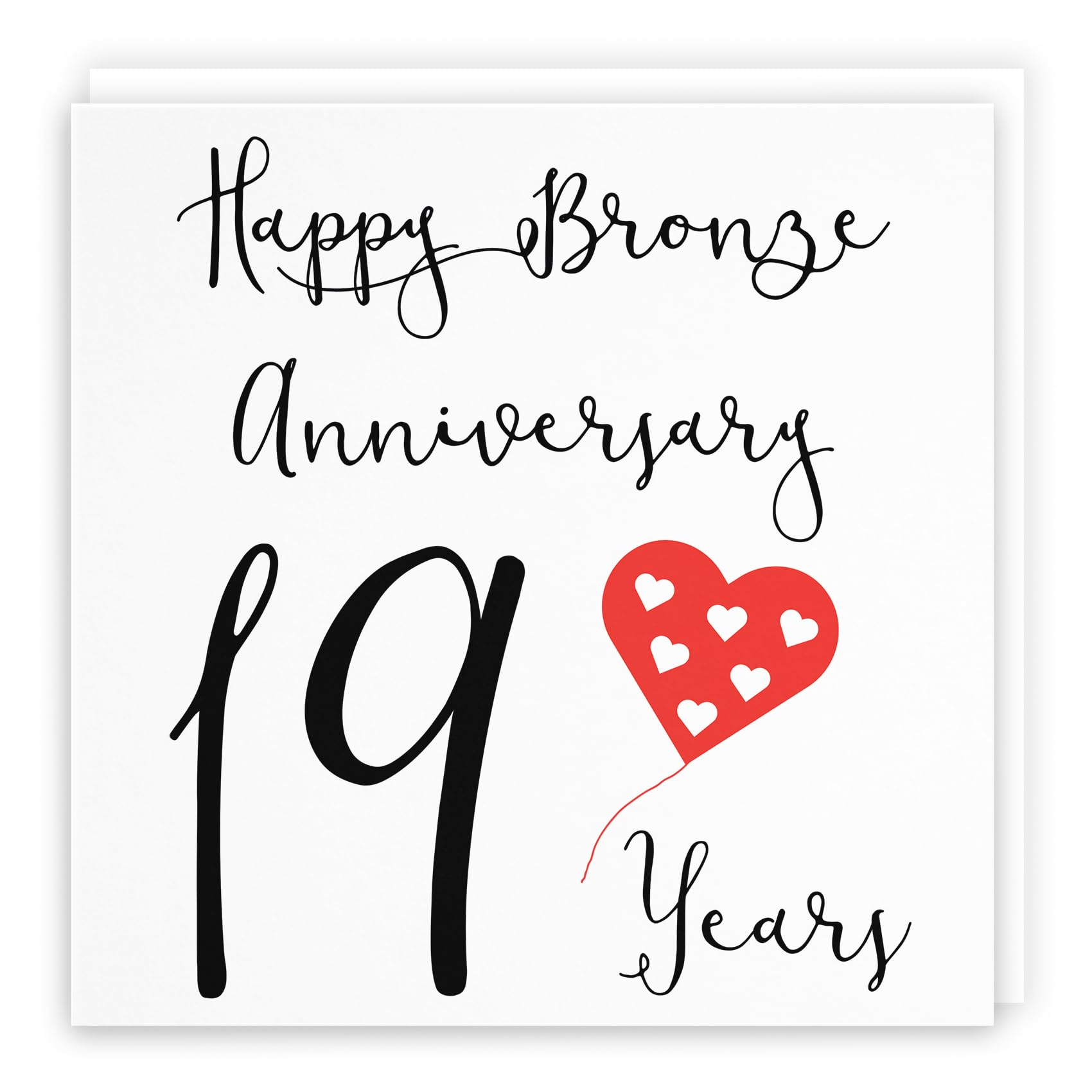 Hunts England - Large 19th Wedding Anniversary Card - Happy Bronze Anniversary - 19 Years - Red Heart Collection - Large - 210 x 210 mm - Fun Card - For Him, Her, Couples, etc.