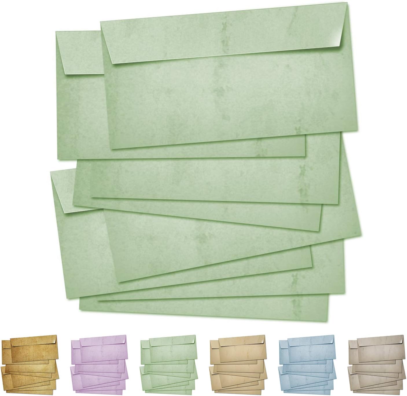 Partycards Pack of 50 Green Envelopes Without Window, 100 g/m², Retro Look, Coloured Envelopes, DIN Long