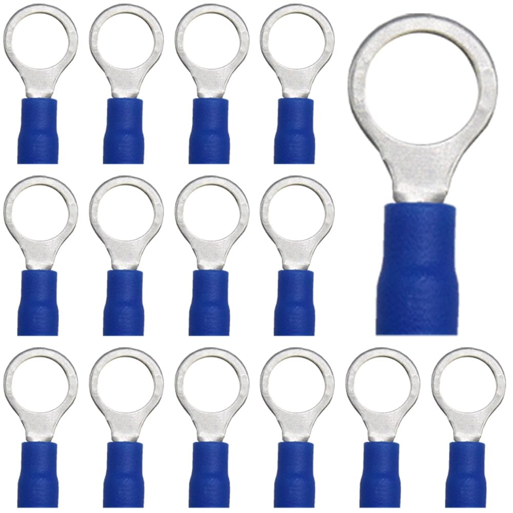 CEEYSEE 100pcs Blue M8 Ring Terminals, 1.5-2.5mm² PVC Insulated Copper + Tinplate Crimp Connectors for 16-14AWG Wires