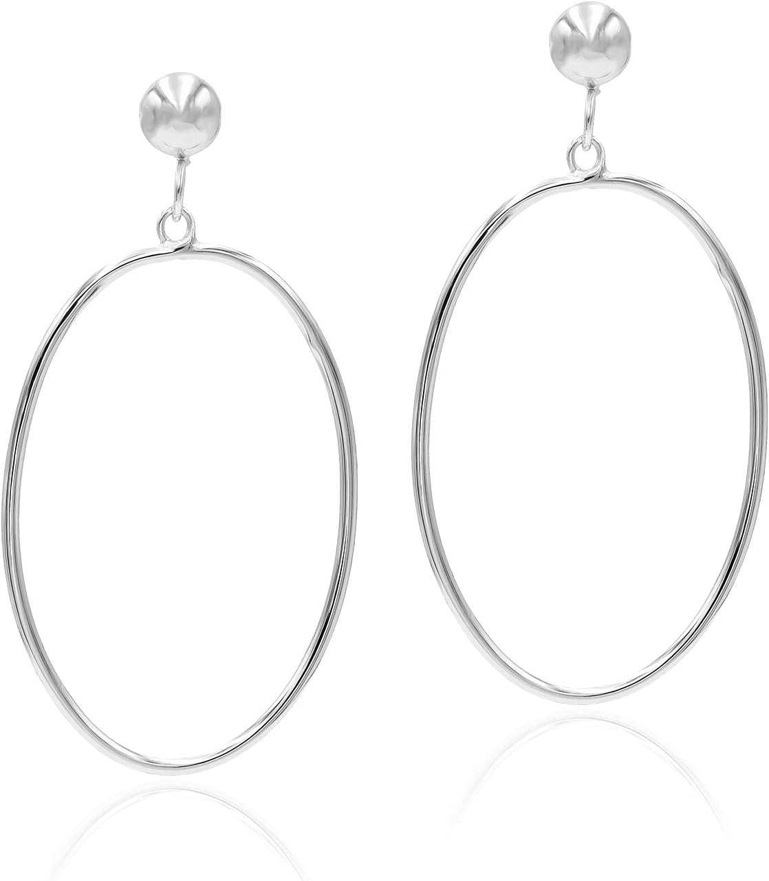 SEA OF ICESterling Silver Open Oval Drop Dangle Hoop Bead Post Dangle Earing–5mm bead, size 25mm x 10mm - Elegant Sterling Silver Earrings for Women – Nickel-Free Jewelry