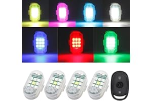 QVEVDACAR 4Pcs LED Anti-Collision Strobe Lights with Remote, 7 Colors USB Rechargeable Flashing Lights Wireless Led Strobe Lights for Car Drone Aircraft Motorcycle Bike Emergency Warning Signal Lights