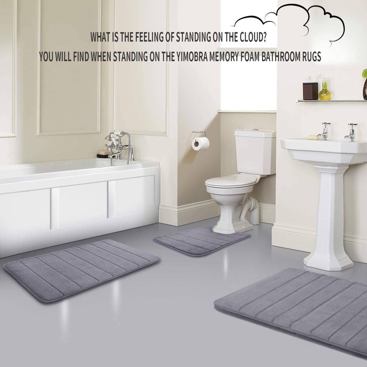 Yimobra Memory Foam Bath Mat Large Size 31.5 by 19.8 Inches, Soft and Comfortable, Super Water Absorption, Non-Slip, Thick, Machine Wash, Easier to Dry for Bathroom Floor Rug, Gray: Home & Kitchen