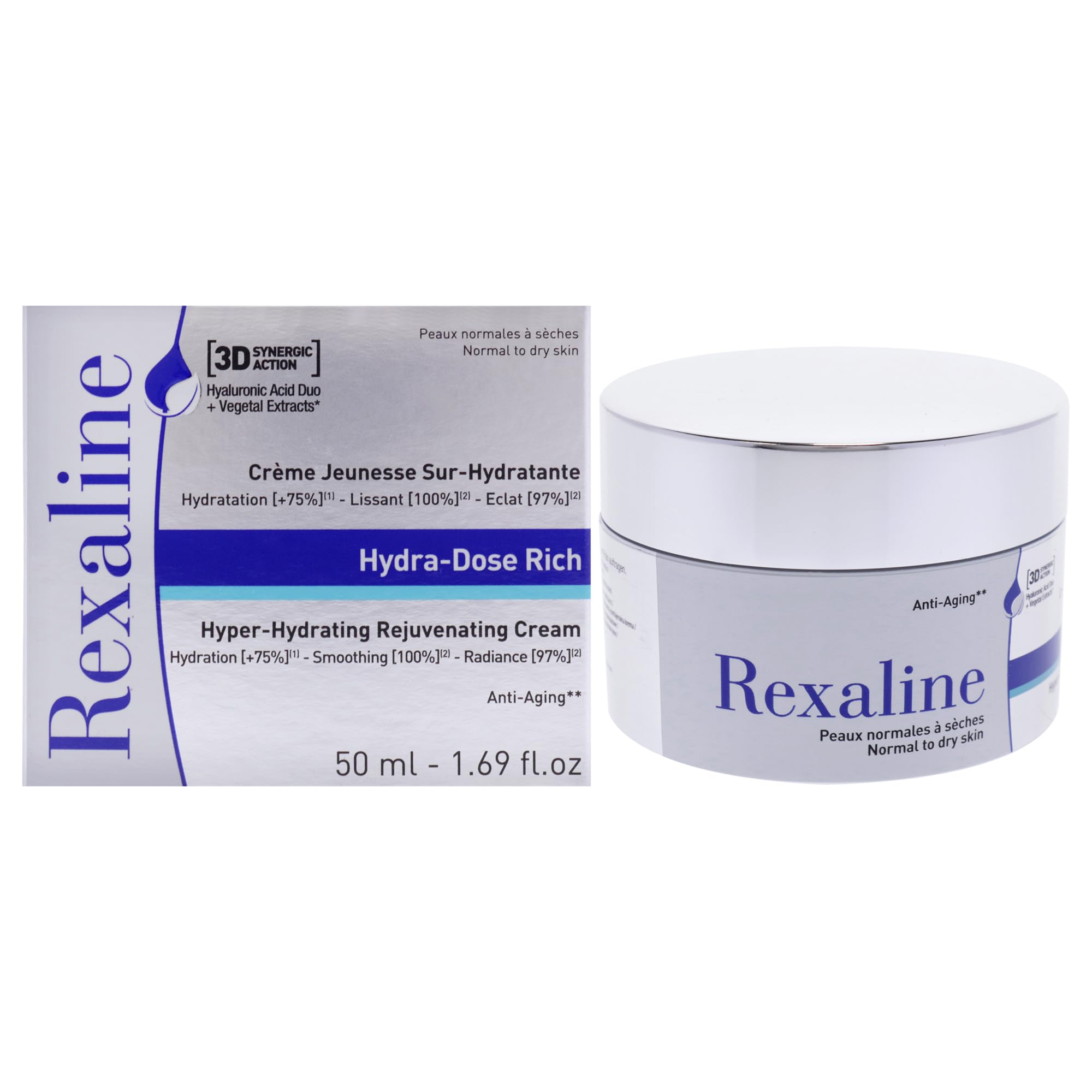Rexaline - Hydra-Dose Rich - Hyper-Hydrating Rejuvenating Cream - Face moisturizer, anti wrinkle and anti aging cream with Hyaluronic Acid - Soothing and nourishing - Facial care - Dry skin - 50 ml
