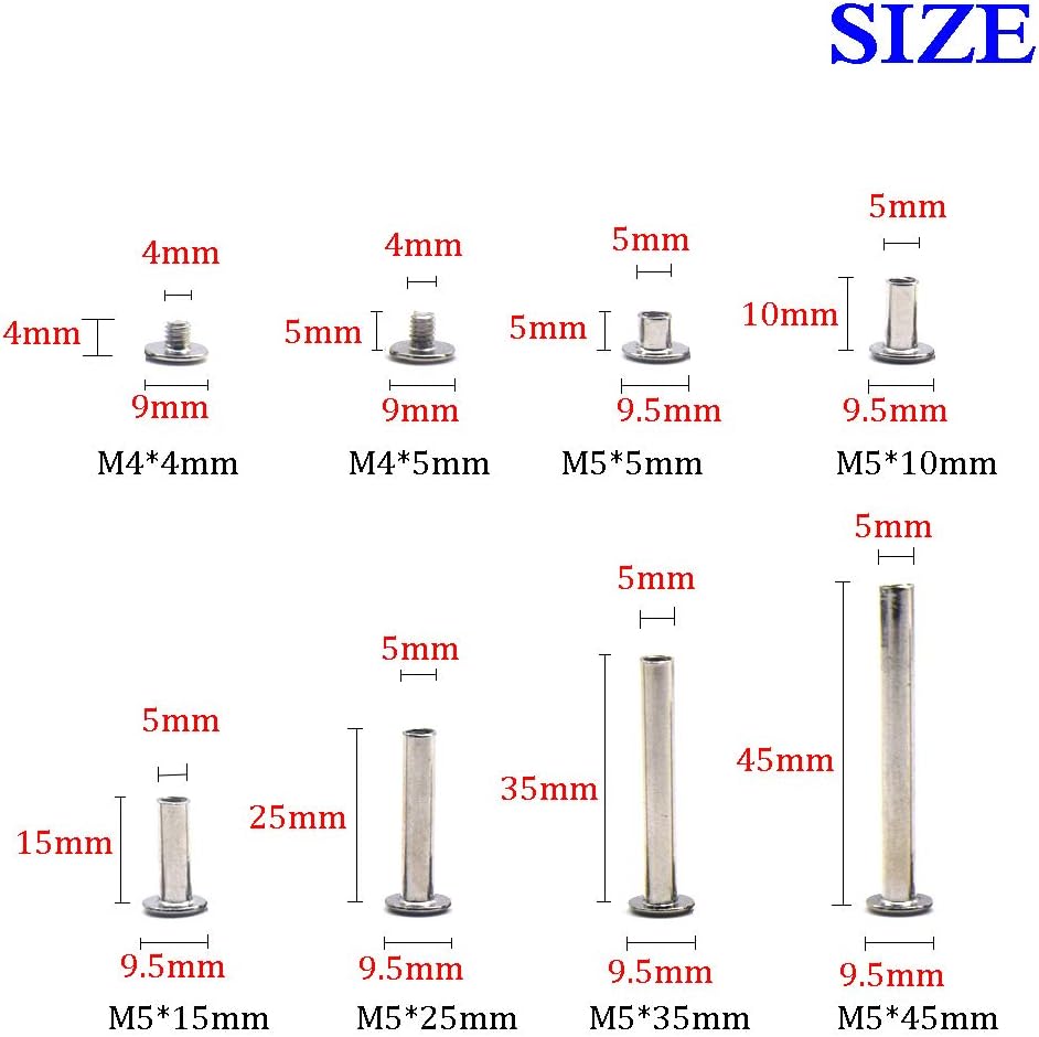 CEEYSEE 140PCS(70Set) Silvery Chicago Screws Assorted Kit Nail Rivet Chicago Button for DIY Leather Decoration Bookbinding Round Flat Head Stud Screw (ZBYC) - Image 3