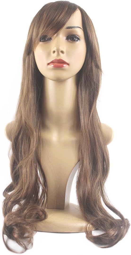 Xiaoyu 25"70cm Fascinating Oblique Bangs Wavy Wigs - Light Brown