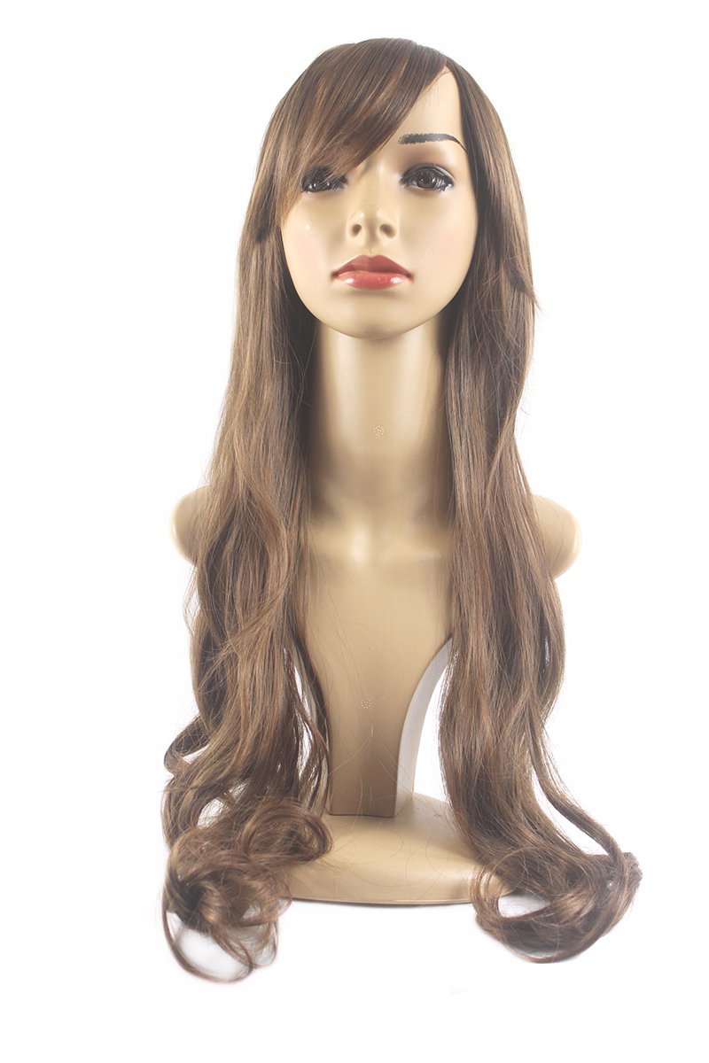 Xiaoyu 25"70cm Fascinating Oblique Bangs Wavy Wigs - Light Brown