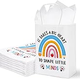 Whaline 24Pcs Teacher Appreciation Kraft Paper Bags with 30 Sheet Tissue Paper Thank You Teacher Gift Bags with Handles Candy Treat Bags for Teachers' Day Back to School Party Favors Supplies