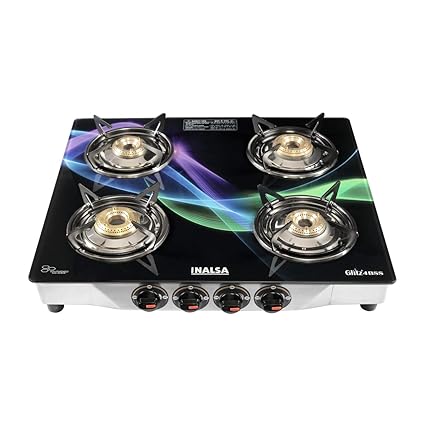 Inalsa Glitz Stainless Steel 4 Burner Cooktop, Black