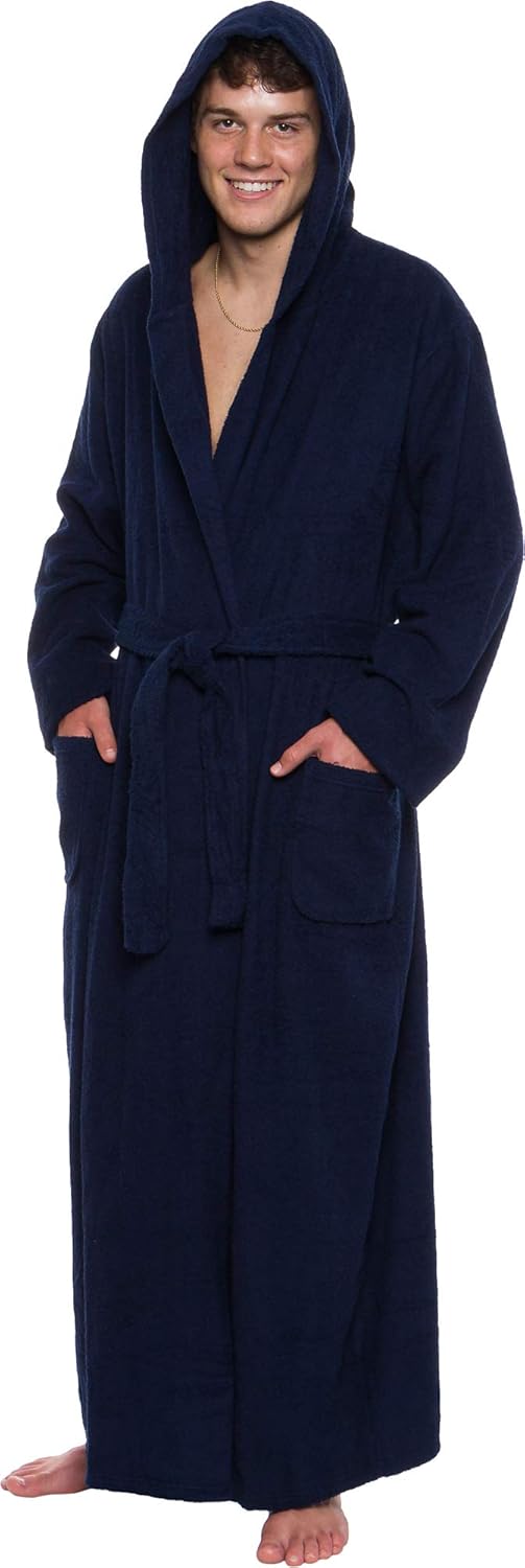 Ross Michaels Men's Big & Tall Cotton Terry Hooded Robe - Lightweight Luxury Long Bathrobe w/Hood at  Men’s Clothing store