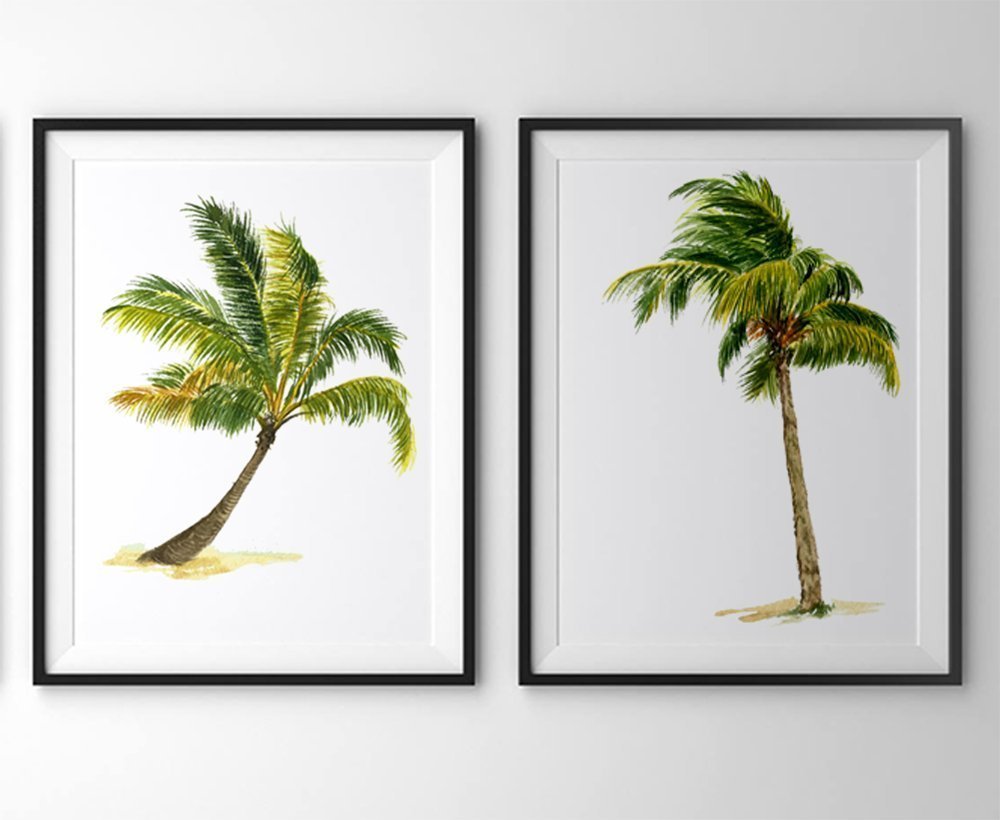 Palm tree art A010 Set of 2 art prints (8x10).Palm tree
