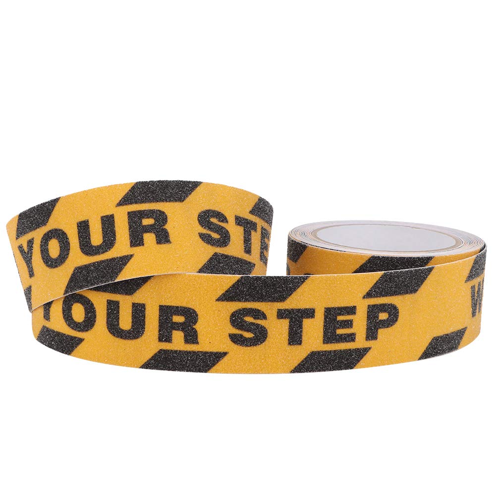 5M Non Slip Tape PVC Abrasive Safety Tape with Lettering Watch Your Step for Floor Stair Step