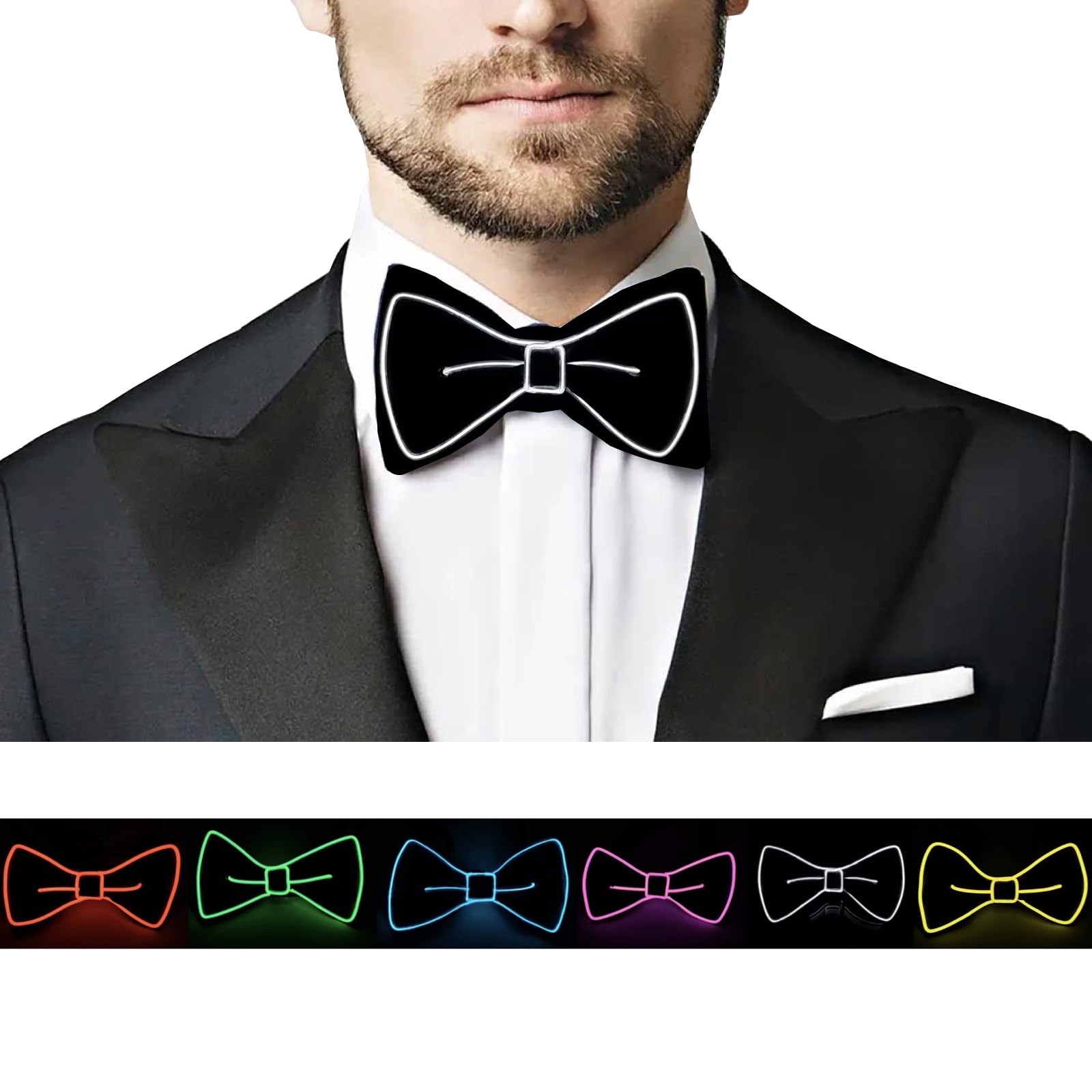 SOUTHSKY Flashing LED Bow Tie Neon EL Wire Light Up for Halloween,Costume,Parties,Festival, Cosplay (White) — image 1