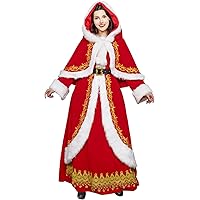 Opemon Mrs. Santa Claus Costume for Women 3PCS Adult Santa Dress Suit Christmas Cosplay Xmas Party Outfit with Hooded Cape