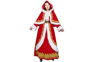 Opemon Mrs. Santa Claus Costume for Women 3PCS Adult Santa Dress Suit Christmas Cosplay Xmas Party Outfit with Hooded Cape