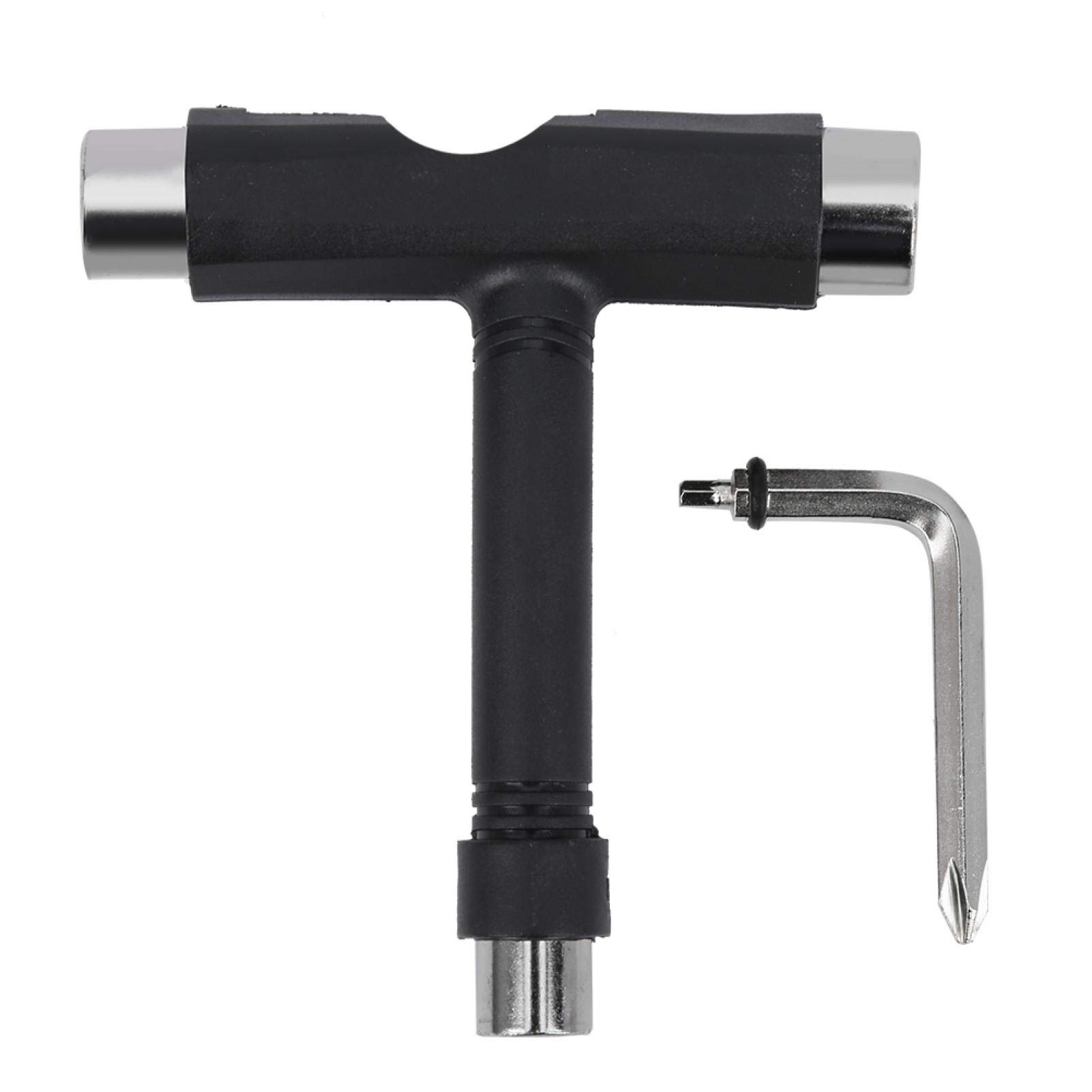 All-in-One Skate Tools Multi-Function Portable Skateboard T Tool Accessory, Professional Skateboard Tool Kit Multipurpose L/T Type Wrench Five Functions Black