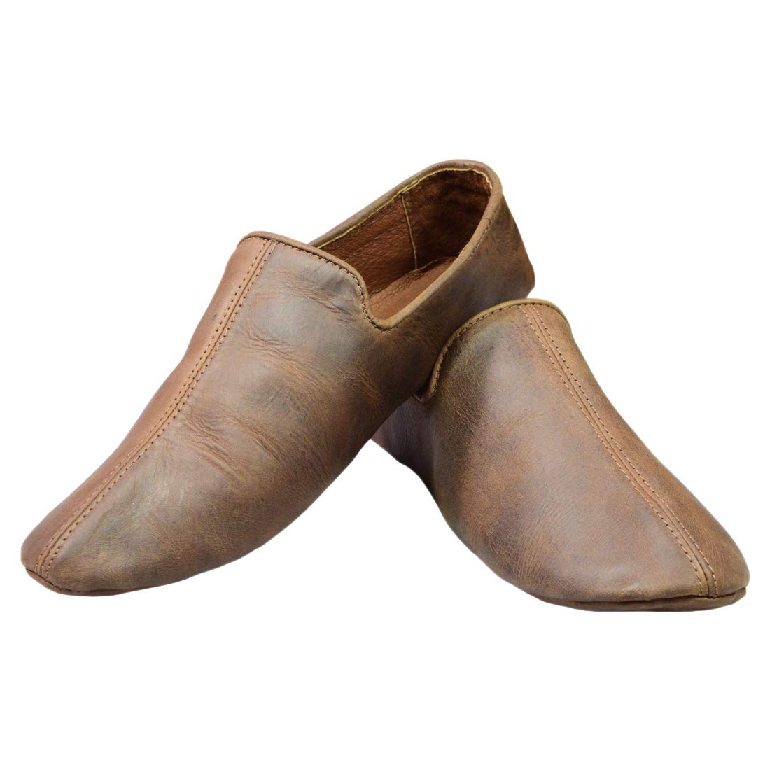 Photo 1 of Hide & Drink, Leather Indoor Moroccan Slippers (Size 7), Babouche Moccasin, Comfy House Shoes, Handmade :: Bourbon Brown
