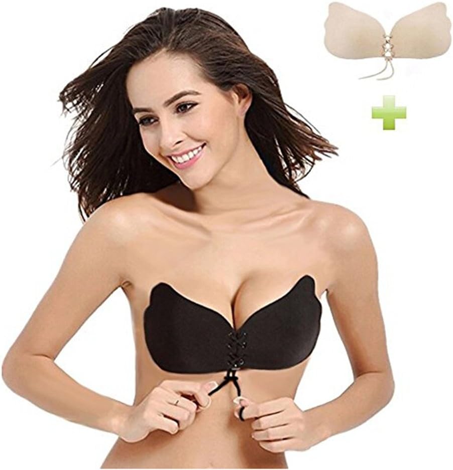 Lnabni Strapless Bra Push up Backless Self Adhesive Bra Reusable Padded Invisible Bra with Drawstring, Pack of 2