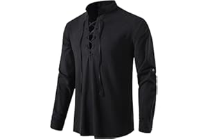 TOONRAIN Men's Linen Medieval Gothic Renaissance Shirt, Retro Lace-up Long Sleeve Shirts for Viking Pirate Hippie Costume