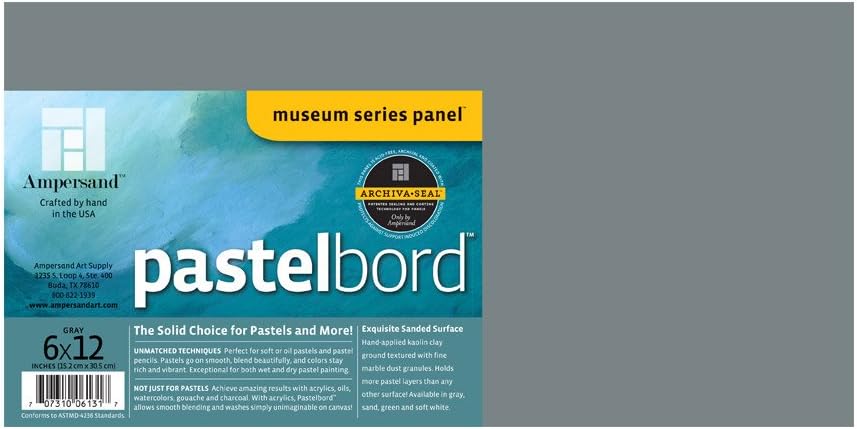 Museum Series Pastelbord for Pastels, Charcoal, Pencils and Ink, Gray, 1/8 Inch Depth, 6X12 Inch (PB0612)