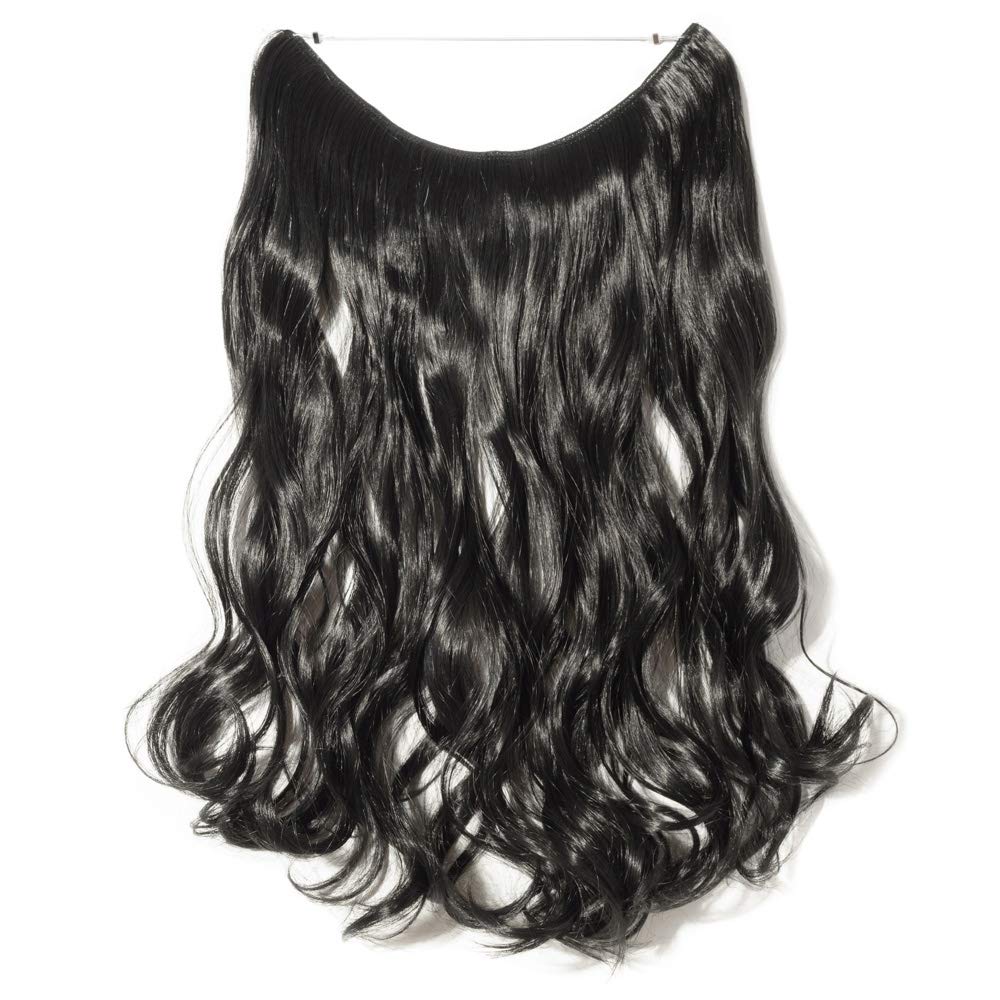 Silk-co Wire in Hair Extension One Piece Curly Hair Piece Extensions 20 inches Wire on Hairpiece Invisible Heat-Resistant Jet Black — image 1