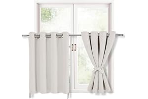 Hiasan RV Blackout Curtains for Bedroom, 52 x 36 Inches Long - Thermal Insulated & Light Blocking Window Curtains for Living Room/Kids Room, 2 Drape Panels Sewn with Tiebacks, Ivory