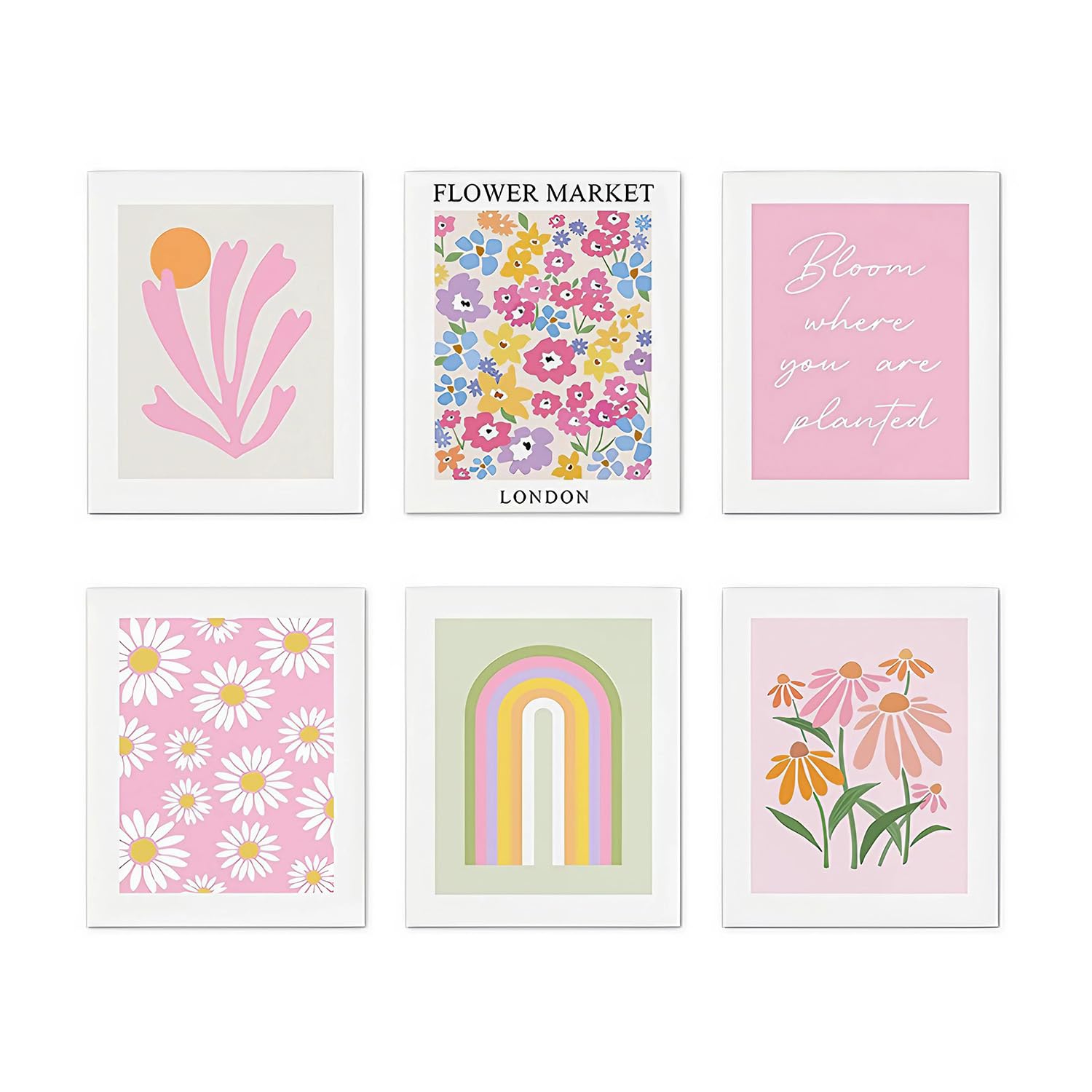 Onperpoe Pink Canvas Posters Set of 6 Room Decor Wall Art Pink Flower Framed Wall Art Bedroom Living Room Wall Prints Flower Posters Aesthetic Room Decor Coquette Preppy Room Decor(No Frame)