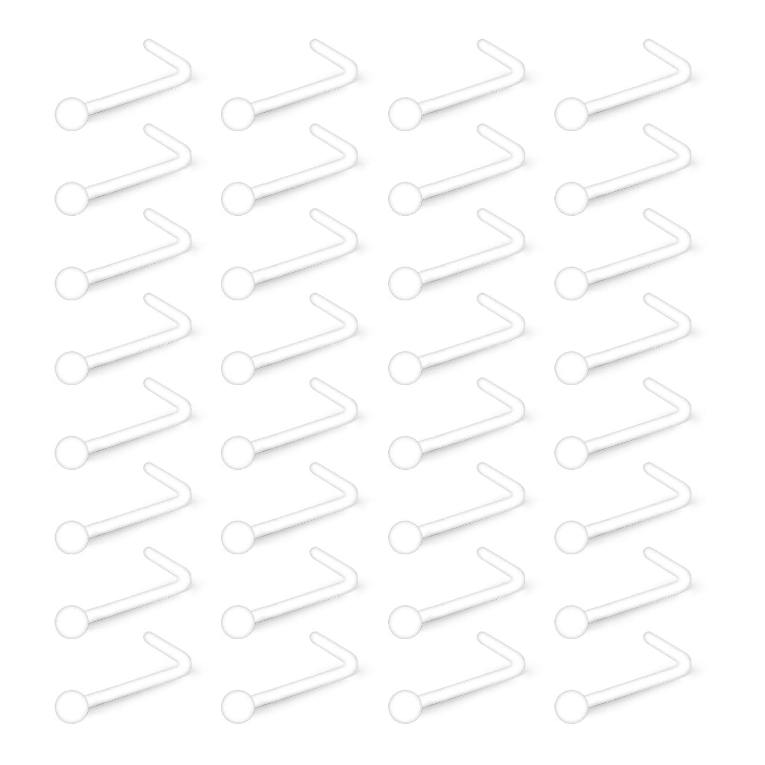 Mayhoop 22G Clear Nose Studs Retainers Bioflex Acrylic Flexible Nose Studs L Shaped Plastic for Women Men School Work Piercing Jewelry 32 Pcs
