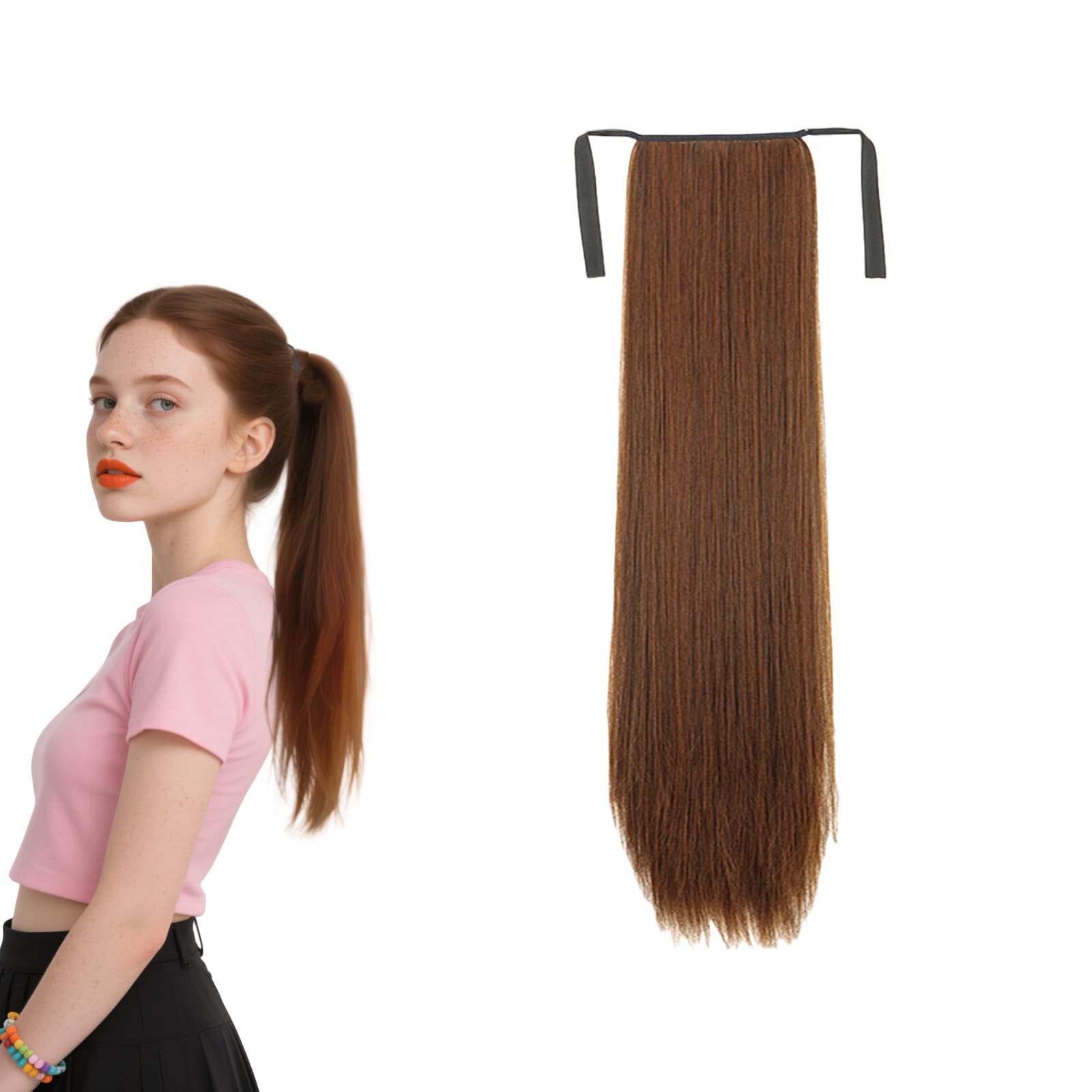 Clip in Hair Extension Short Straight Wrap Around Ponytail Extension Fluffy Synthetic Hair Pieces for Women Girls 2206-45