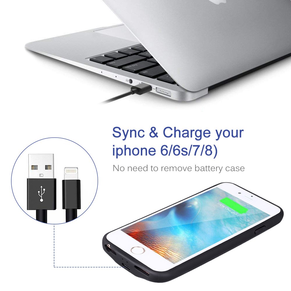 Mbuynow Coque Batterie iPhone 6-6S-7-8 Batterie de Secours Chargeur Portable Batterie Externe Chargeur de Protection Power Bank pour Iphone [4.7 Pouces]