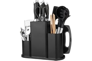 4-in-1 Universal Knife Block Without Knives, Unequipped Knife Blocks, Square Knife Holder, Knives Storage with Utensil Compar