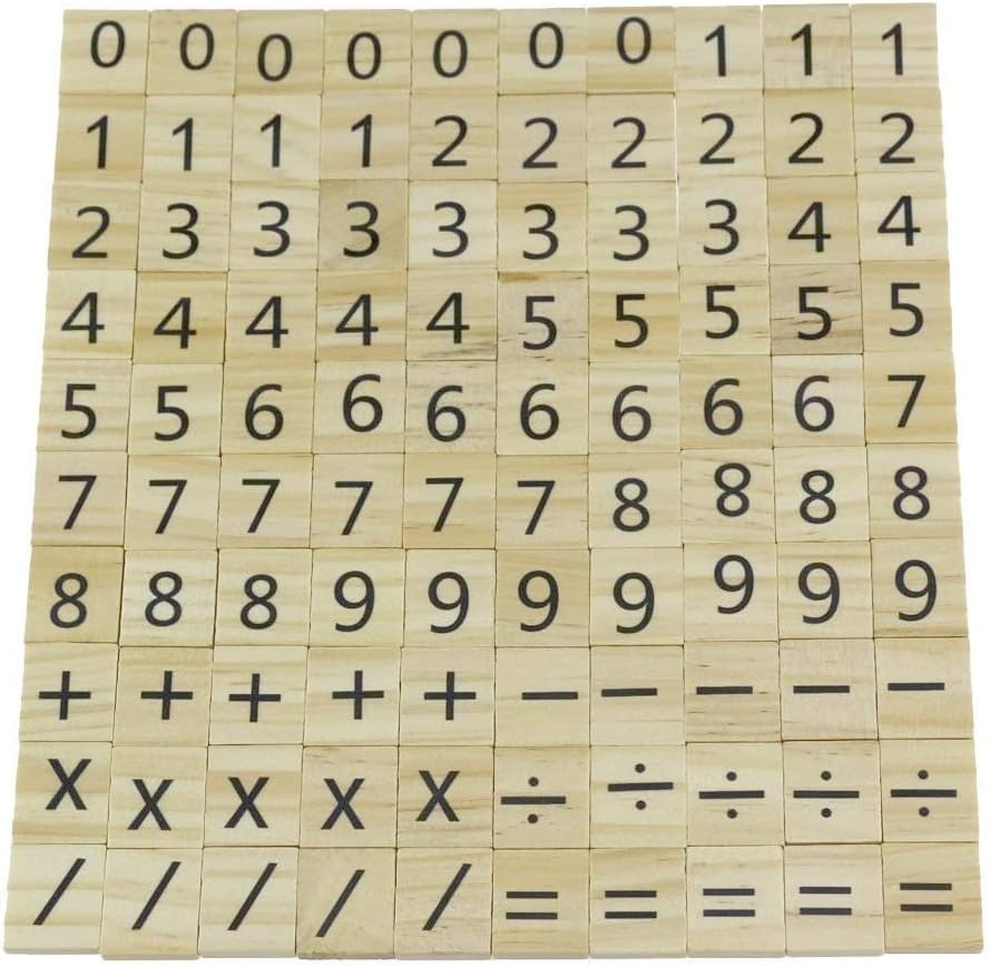 POFET Wooden Tiles Wood Number and Symbol Piece Replacement 100 Tiles Toys Crafts and Pre-school Kids Education Wedding Decor