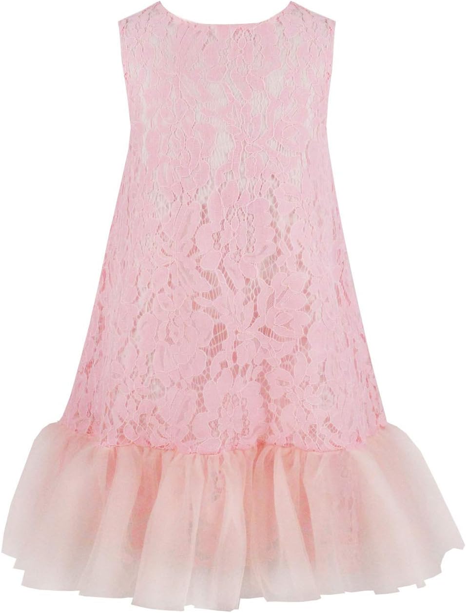 HCABL Girls Lace Dress, Summer Tulle Sleeveless Ruffle Casual Dress Wedding Party 2-12T