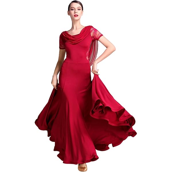 Amazon.com: ZX Women's Ballroom Dance Dress Lace Short Sleeve Long