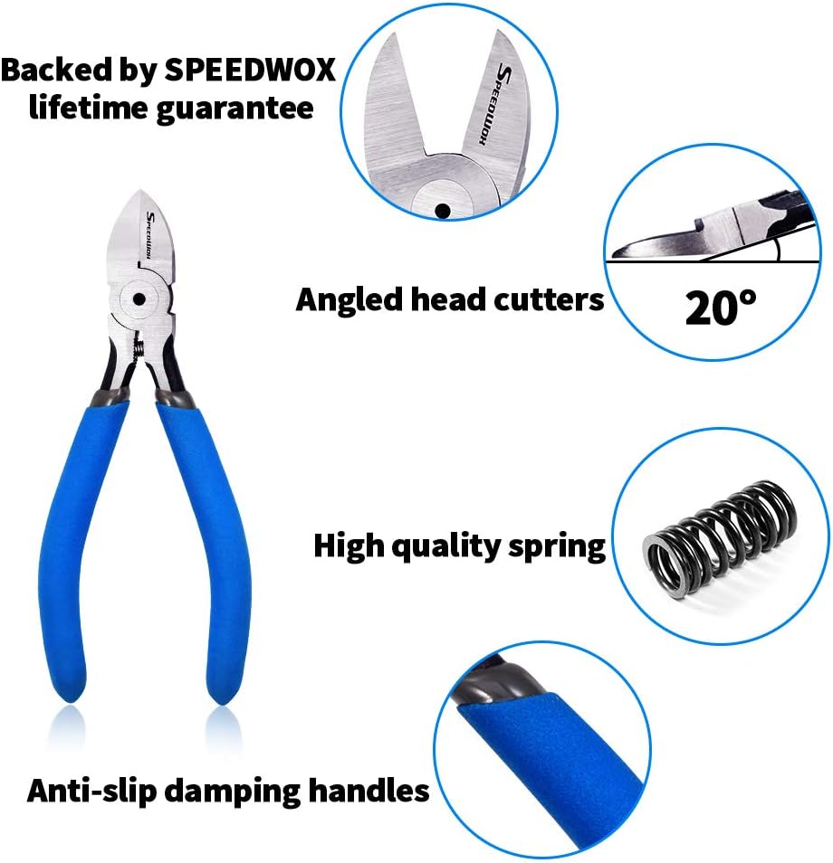 SPEEDWOX Flush Cutters 5 Inches Mini Flush Cut Micro Plastic Nippers Angled Wire Cutting High Carbon Steel High Leverage with Spring Precision Tools Jewelry Making - Image 4