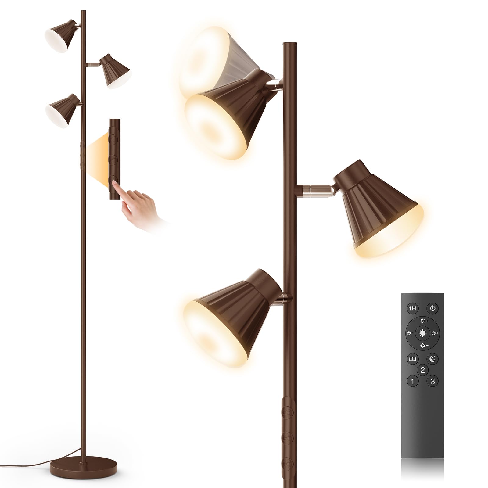Photo 1 of SIBRILLE 36W LED Tree Floor Lamp, Dimmable Tall Standing Lamp with Remote & Touch Control, 4 Color Temperatures Bright Floor Lamp, 3 Rotatable Light Modern Floor Lamps (Brown)