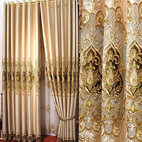 Airdodo European Style Decorative Embroidered Grommet Top 56โw X 95โl Embroidered Center Logo Curtain (One Panel)