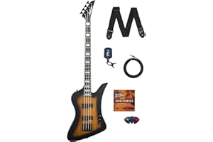 Jackson Kelly Bird JS2 Bass Guitar - Tobacco Burst Bundle with Cable, Tuner, Strap, Picks, and Austin Bazaar Instructional DVD