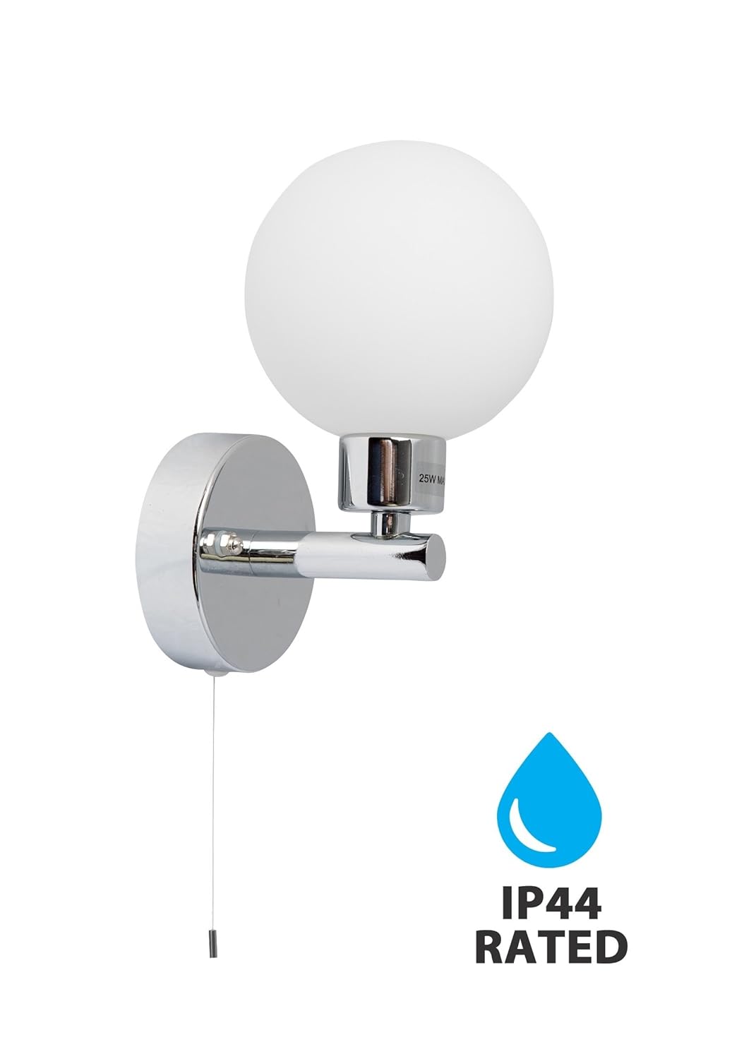 Polished Chrome IP44 Bathroom Wall Light with Pull Cord Switch: Amazon ...