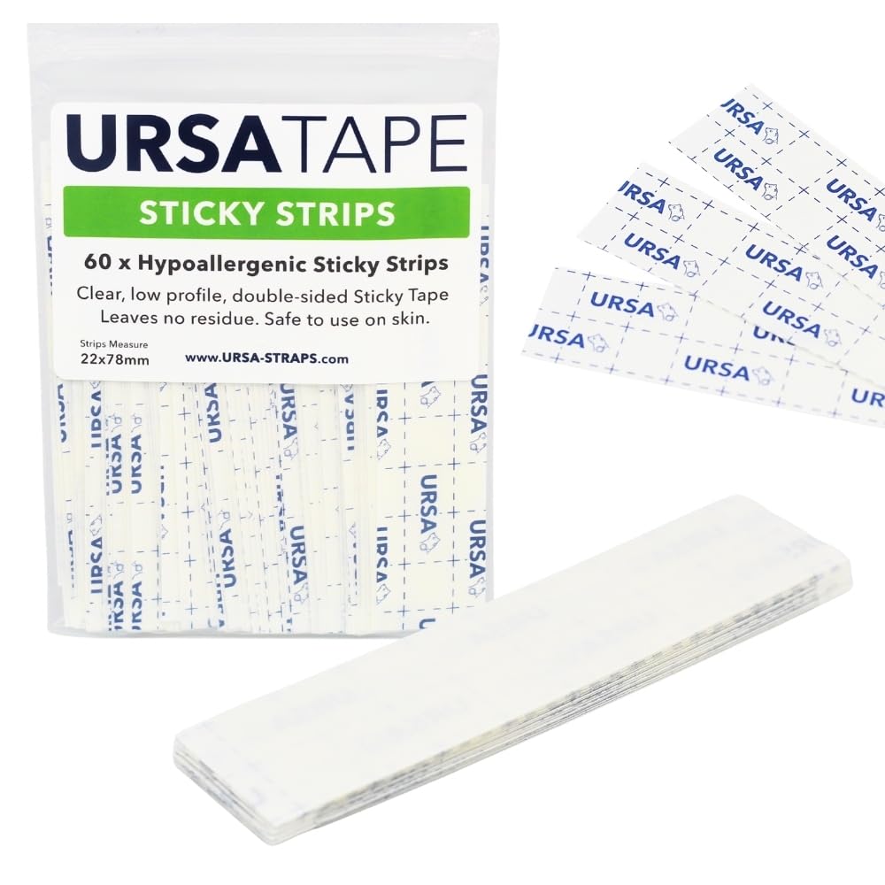 URSA Sticky Strips - Pack of 60 | Clear Double Sided Tapes for Clothes | No-Residue Fashion Tape for Wigs, Deep Necklines, Costumes & Shoes | Body Tape for Delicate Skin | Strong Cloth Adhesive