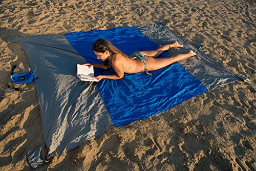 Oversized Beach Blanket: Outdoor Travel Blanket + Microfiber Towel in Carry Pouch| 7'X9' Sandproof Water/Wind Resistant Parachute Nylon Beach Mat For Picnic, Hiking, Camping - Thumbnail 6