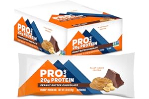 PROBAR - PROTEIN Bar, Peanut Butter Chocolate, Non-GMO, Gluten-Free, Healthy, Plant-Based, Whole-Food Ingredients, Natural Energy (12 Count)
