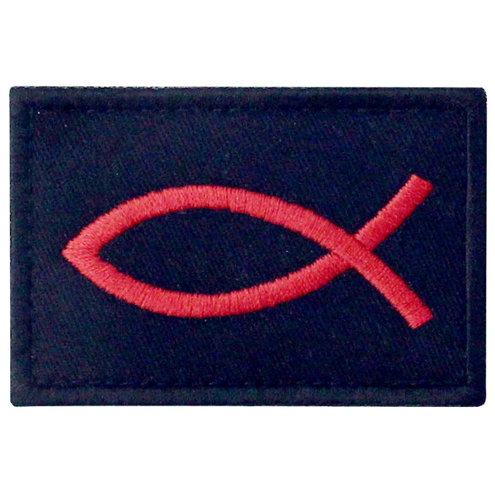 Jesus Fish Ichthys Patch Embroidered Morale Applique Fastener Hook & Loop Emblem - Red & Black