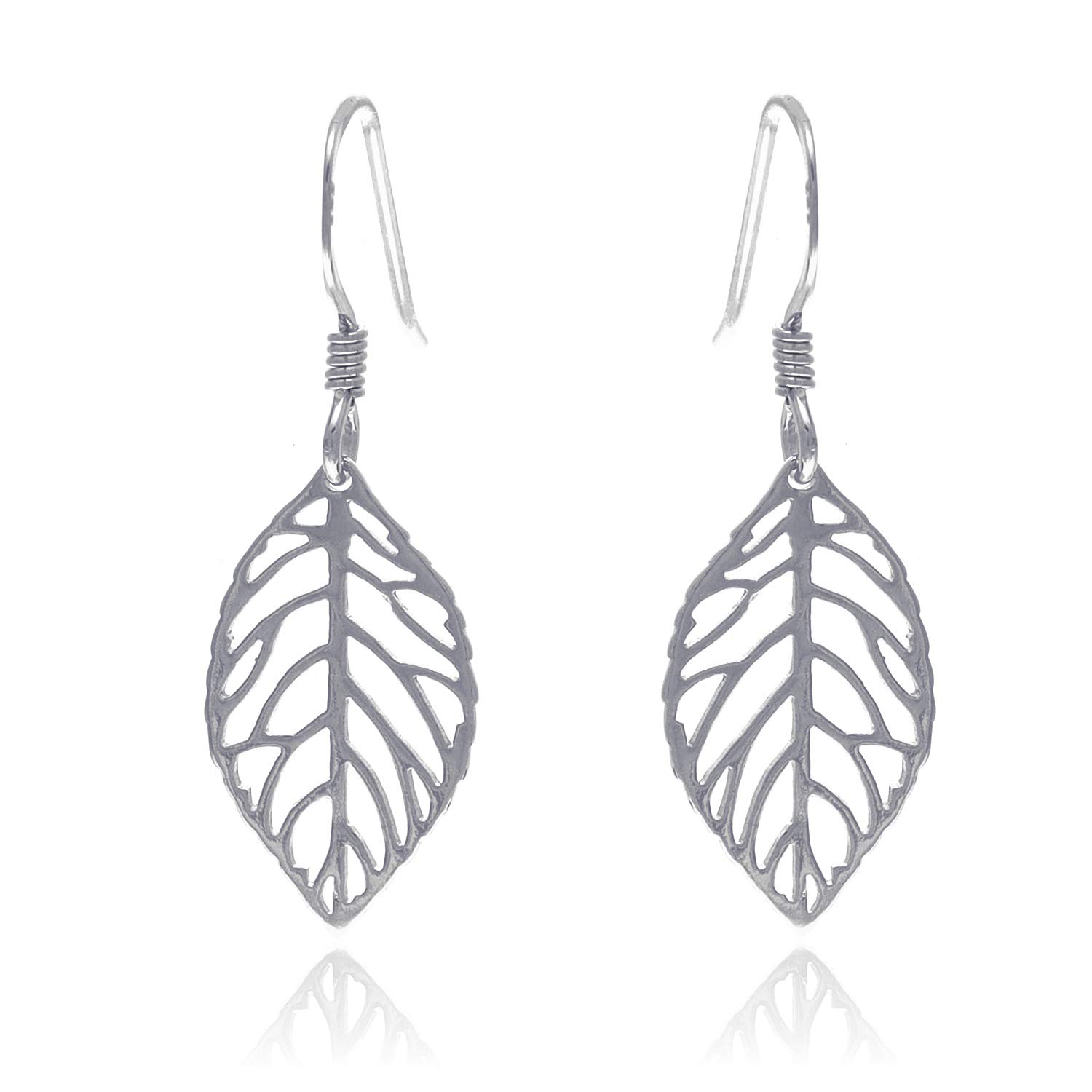 Oobi Doop Sterling Silver Leaf Drop Earrings with Jewellery Gift Box