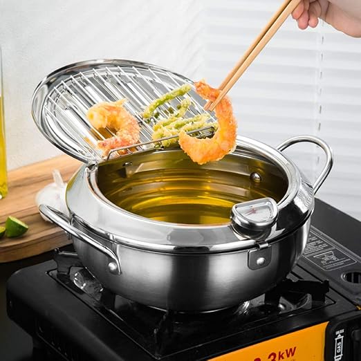 BYBYCD Stainless Steel Deep Frying Pot Deep Frying Pan with Thermometer