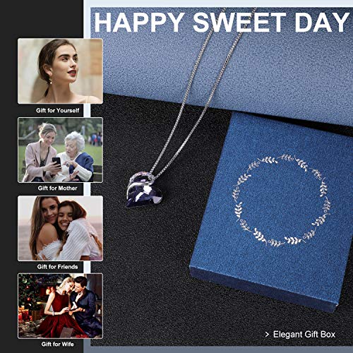 IRICH Love Heart Pendant Necklaces Crystal Jewelry Gifts for Women Rhinestone Silver Chain with Elegant Box for Party/Anniversary Day/Birthday, Purple Crystal